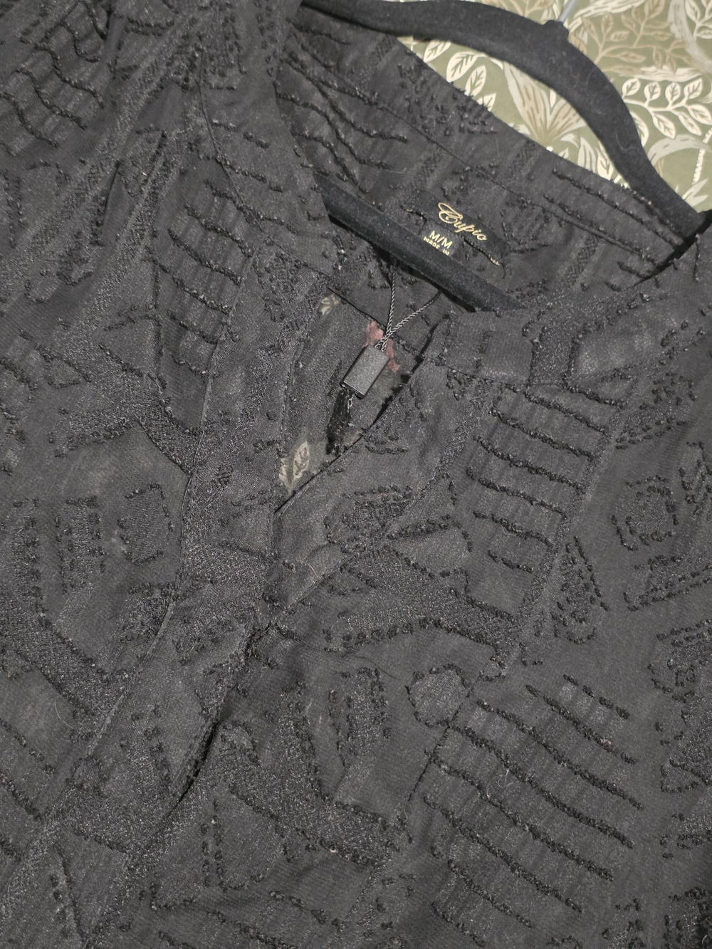 Cupio Black Sheer Textured Tunic Top, Long Sleeves With Buttons. - Picture 11 of 12